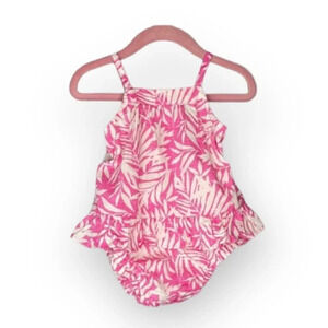 BABY GAP NWT Girls Fern Print Pink White Ruffled 2 Pc Sun Dress 0-3m 6-12m